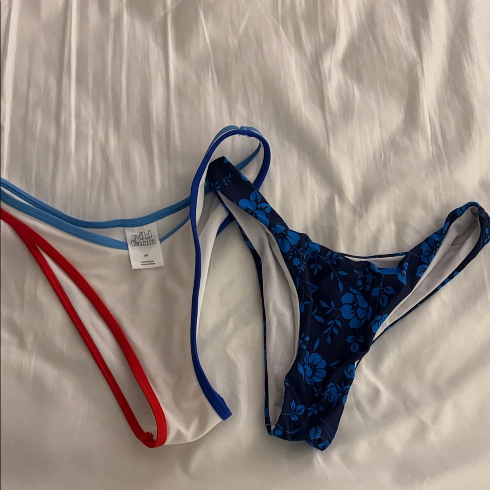 wild fable/shein Bikini Bottom Set in White, Red & Blue Floral